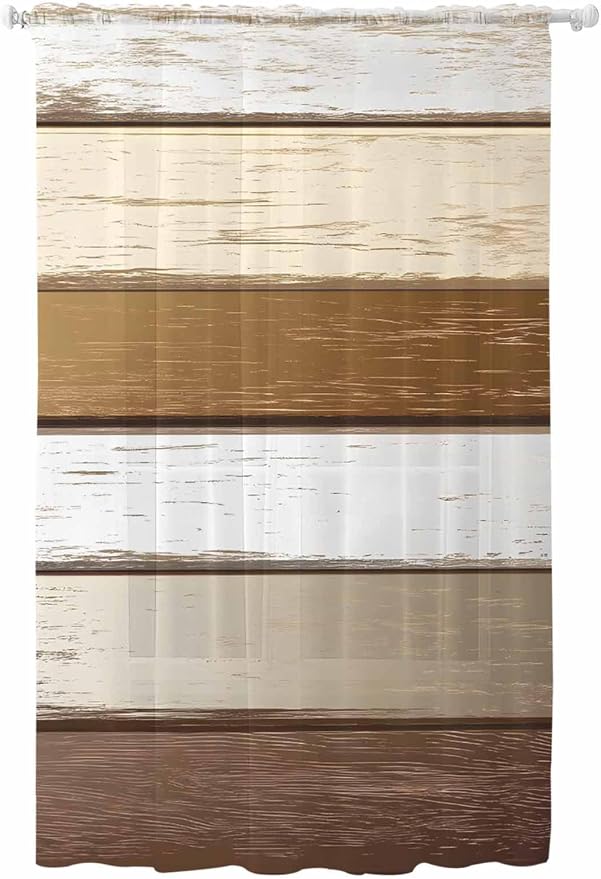 Sheer Curtains 84 Inches Long, Vintage Geometric Brown Semi Sheer Curtains by Unknown