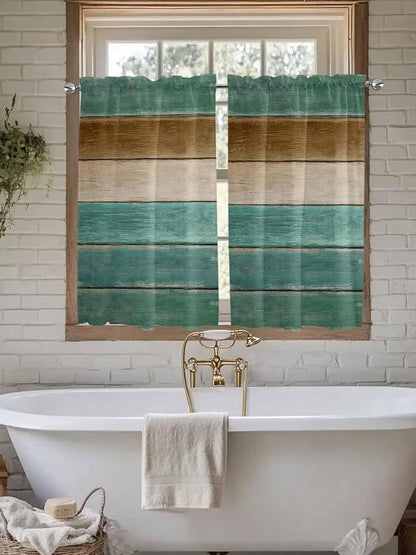 Vintage Plank Turquoise Brown Window Valance Curtains, Farmhouse Wood Grain - Image 6