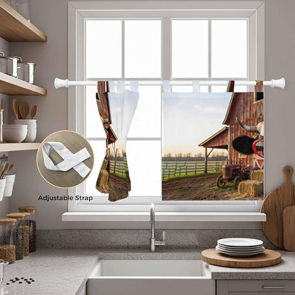 Farm Cows Kitchen Curtains 24 Inch Length, Small Window Curtains Tab Top - Image 5