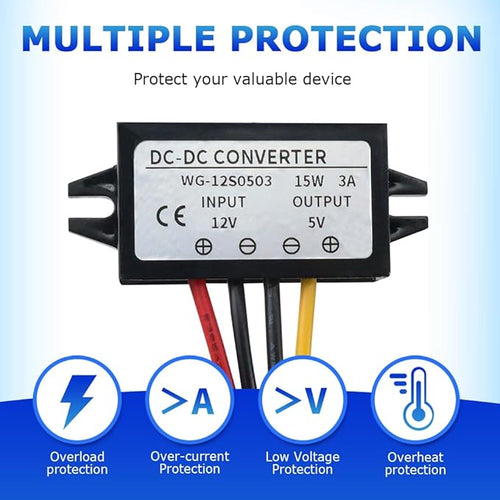 2Pcs DC 12/24V to 5V Converter 3A 15W,Step Down Converter,Voltage Reducer IP68 Waterproof Power Converters