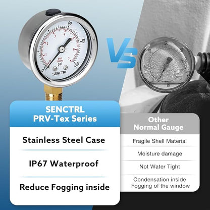 SENCTRL 0-100 Psi Pressure Gauge, 1/4 NPT Lower Mount, Waterproof, Stainless - Image 3