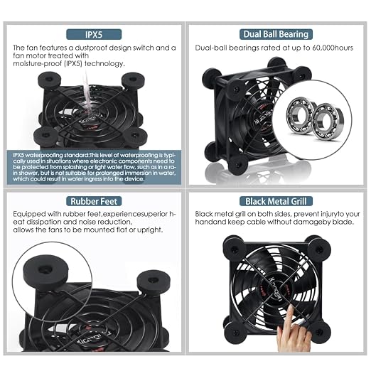 Quiet 80mm Fan with 10 Speed USB 5V DC 12V IPX5 Waterproof Cooling Fan - Image 6