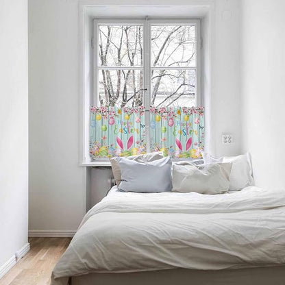 Happy Easter Half Window Curtains 24 Inches Long, Spring Bunny Eggs Flower Teal - Image 5