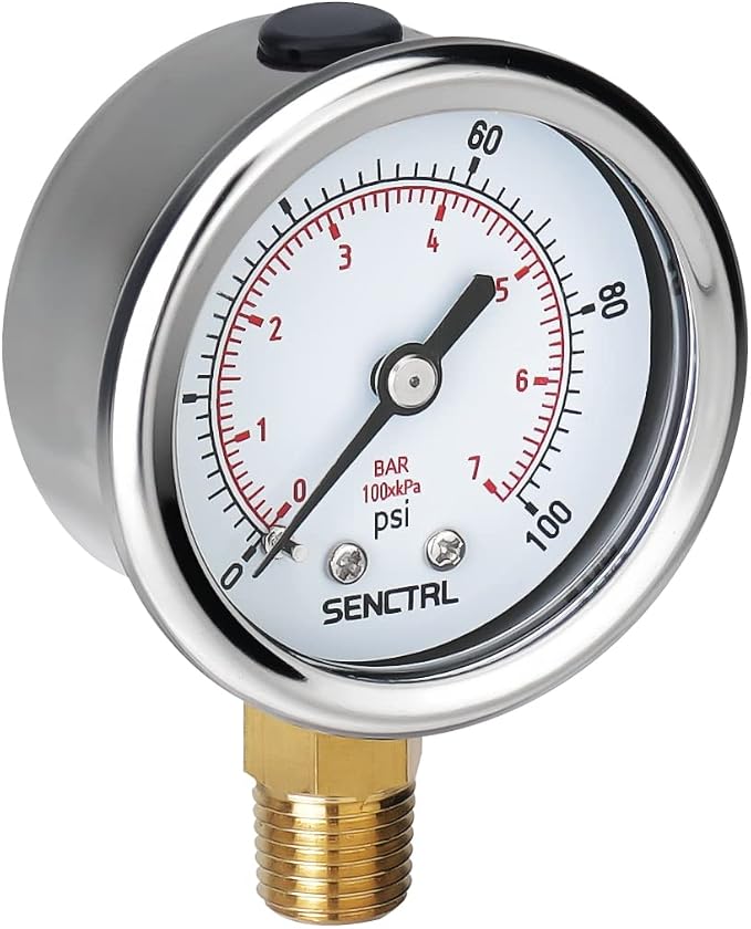SENCTRL 100 Psi Lead-Free Pressure Gauge, 1/4 NPT Lower Mount, Waterproof by senctrl