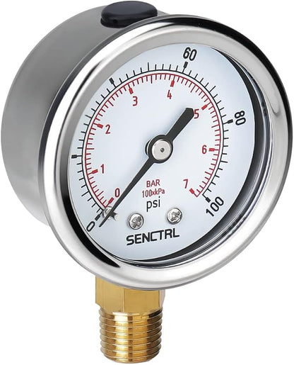 SENCTRL 100 Psi Lead-Free Pressure Gauge, 1/4 NPT Lower Mount, Waterproof by senctrl