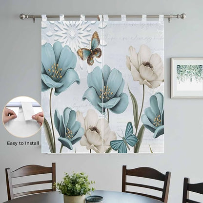Blue Tulips Bathroom Curtains 63 Inch Length, Window Curtains Tab Top, - Image 4