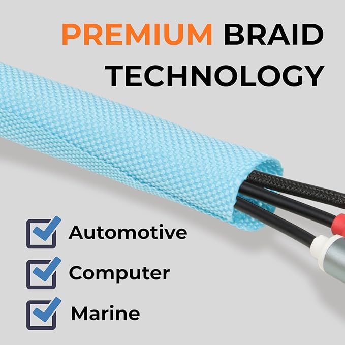 HOLED 5/16 inch Split Braided Cable Management Sleeve for USB Cable Power Cord Audio Video Cable, Wire Loom Cord Protector from Cat Dog Chewing (Sky Blue, 10FT)