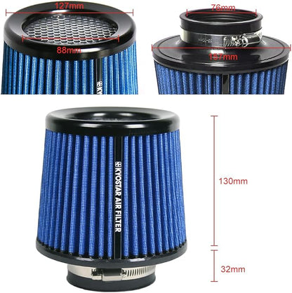 Universal 3" 76mm High-Flow Air Filter, Reusable Cone Cold Air Intake, High - Image 2