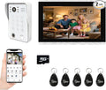 Wired Video Door Phone Kit Apartment Intercom System,10 Inch Touch Screen Monitor(Silver)with 1080P HD Doorbell Camera,Supporting Motion Detecting 5 in 1 Unlcking (1 Doorbell + 1 Monitor)