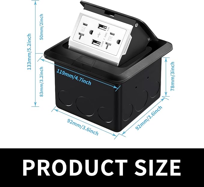 Vagueior Pop-Up Floor Box Kit, 4.8A USB Outlet, 20A Tamper-Resistant Receptacle Outlet, Corrosive Resistant Hardware, ETL Certified,Black