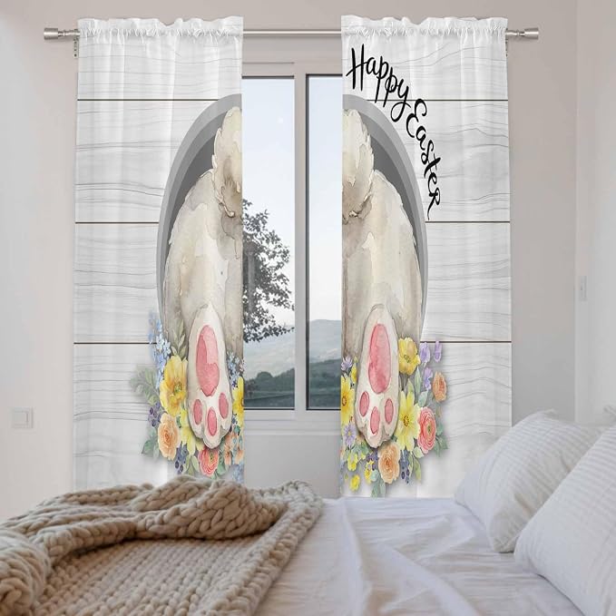 Easter Bunny Window Curtains 72 Inch Long 2 Panel Set, Rod Pocket Long Curtains - Image 4