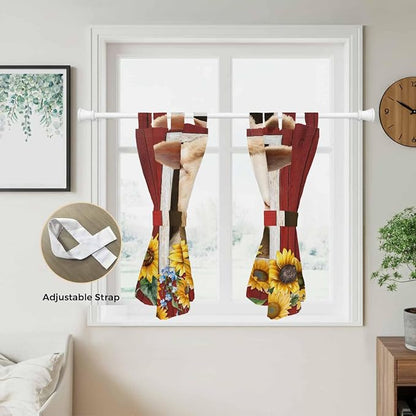 Sheep Sunflower Kitchen Curtains 45 Inch Length, Short Cafe Window Curtains Tab - Image 5