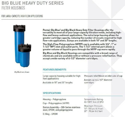 Pentair Pentek 150469 Big Blue Filter Housing, 3/4" NPT #10 Whole House Heavy - Image 2