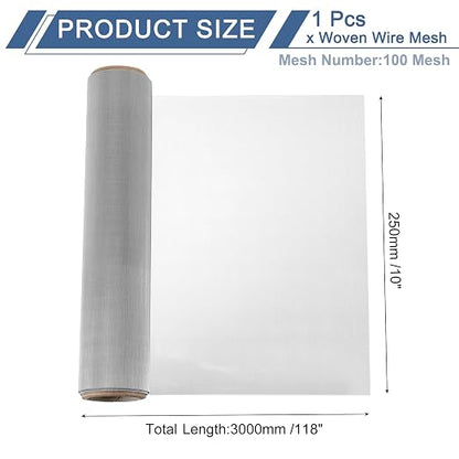 uxcell 100 Mesh 118" x 10" Woven Wire Mesh, 316 Stainless Steel Air Vent Filter - Image 2