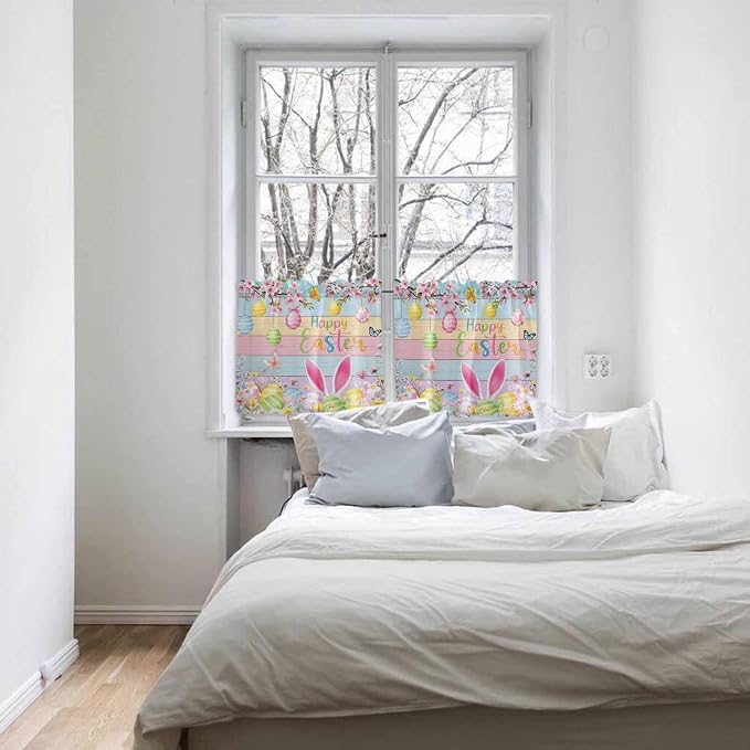 Colorful Easter Half Window Curtain 36 Inches Long, Spring Watercolor Bunny Egg - Image 5