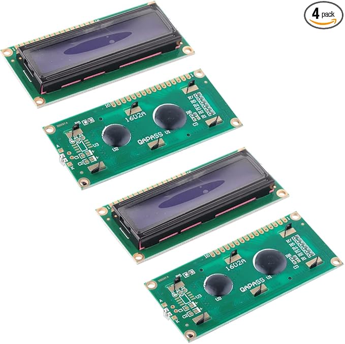 DIYmalls 16x2 1602 LCD Display Screen Module DC 5V White Character Blue Backlight 1602A 16 Pin Parallel Interface AIP31066 Controller for Arduino ESP32 Development Board (Pack of 4), no IIC