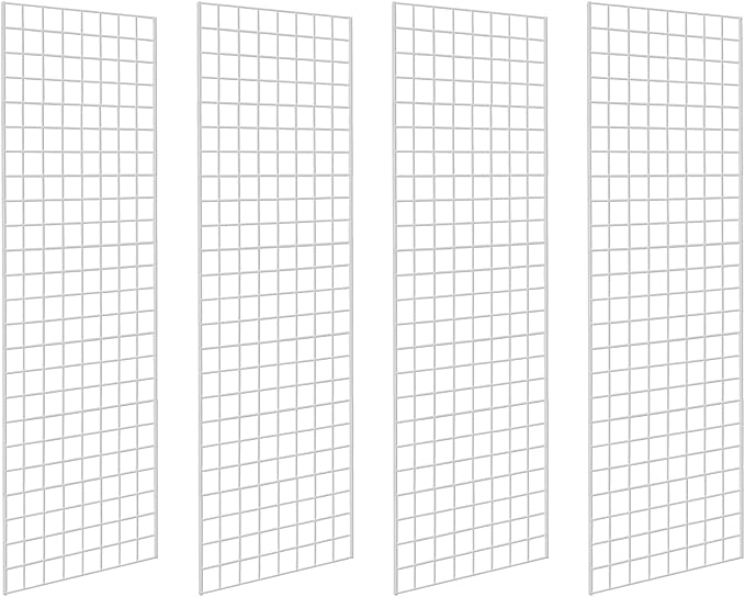NEESEEYEE Commercial Grade Gridwall Panels – Heavy Duty Grid Panel for Any Retail Display, 2’ Width x 6’ Height, 4 Gridwall Panels Per Carton (White Finish)