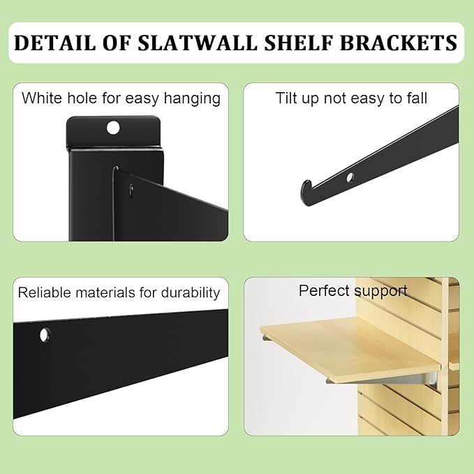 6 Pack Slat Wall Shelf Bracket 12 Inch, Heavy Duty Slatwall Shelf Brackets for Shelves, Metal Floating Slatwall Accessory with Lip for Commercial and Garage Slat Panels Shelving Display