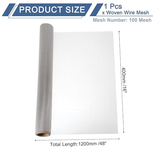 uxcell 100 Mesh 48" x 16" Woven Wire Mesh, 304 Stainless Steel Air Vent Filter - Image 2
