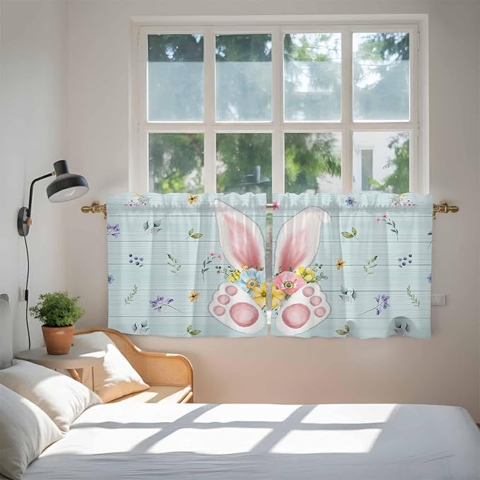 Easter Kitchen Tier Curtains 36 Inch Long 2 Panel Set, Rod Pocket Half Window - Image 4