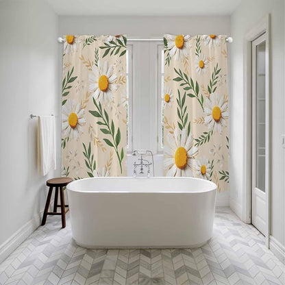 Spring Daisy Kitchen Curtains, Country Watercolor Flower Leaf Plant Light - Image 5