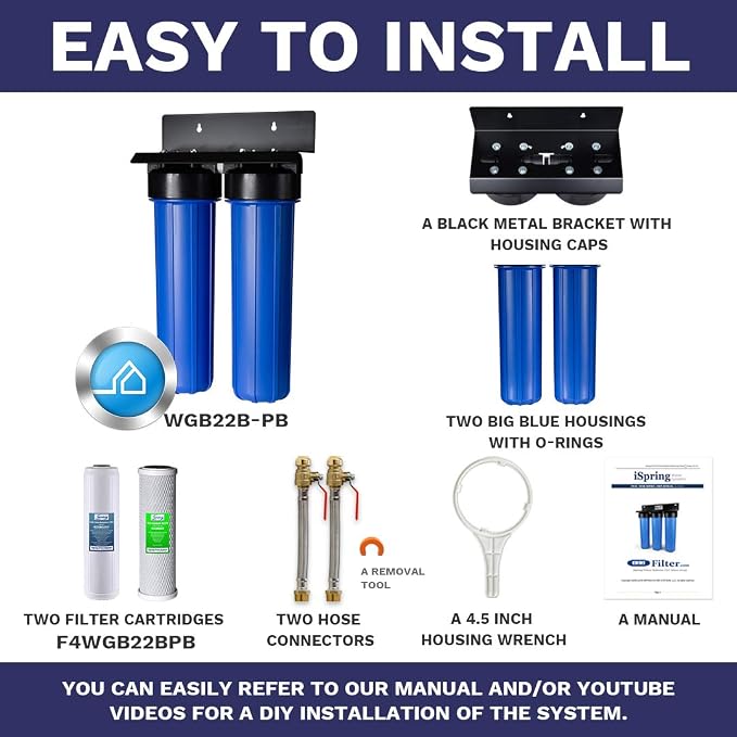 iSpring WGB22B-PB+AHPF12MNPT16X2 2-Stage Whole House Water Filtration System - Image 6