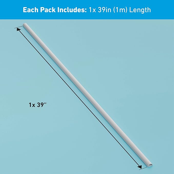 D-Line Half Round Cord Hider, Patented Cable Cover, Hide TV Wall Mount Wires, Raceway for Cords, Decorative Wire Covers, Paintable, Adhesive Cable Concealer, 1x 0.78in W x 0.39in H x 39in L,White
