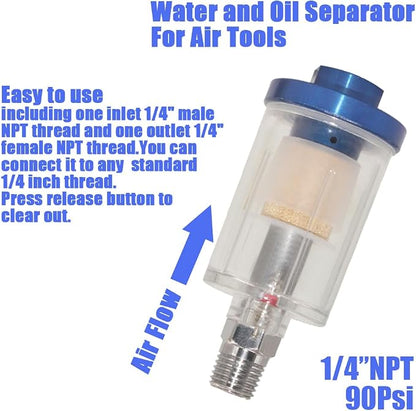Oil Water Separator for Air Line, 1/4 Inch NPT Inlet and Outlet, Air Compressor - Image 3