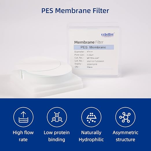 100 Pieces/Pack PES Disc Membrane Filters Hydrophilic 47mm Diameter 0.45µm Pore - Image 3