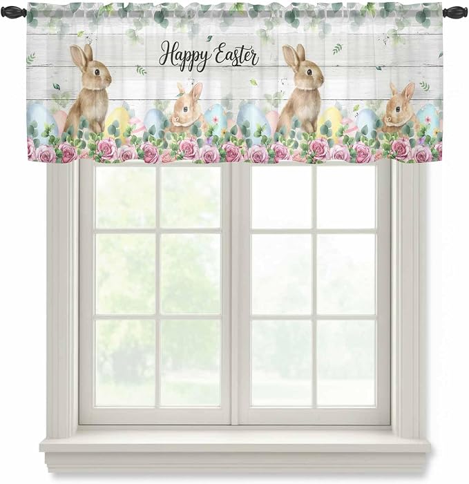 Easter Sheer Valances for Windows 54"x18", Light Filtering Kitchen Curtains by Unknown
