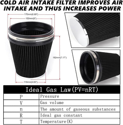 6" Inlet Cold Air Intake Filter Cone Replacement Performance Washable Clamp-On - Image 5
