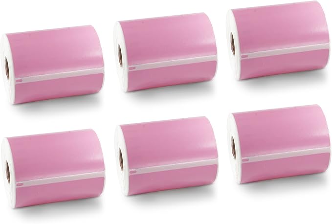 BETCKEY Colored Labels Compatible with Dymo 1744907 (4" x 6") Extra Large Shipping Labels, Compatible for Dymo LabelWriter Thermal 4XL & Zebra Desktop Printers [6 Rolls, Pink]
