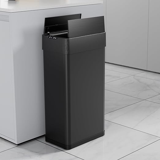 TLSUNNY 21.1 Gallon Automatic Trash Can, Stainless Steel Motion Sensor Garbage bin, Smart Trash Can W/Butterfly Lid, Bag Retainer Ring and Display Light for Living Room,Kitchen,Office (Black, 80L)