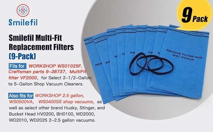 Smilefil 9 Pack Wet Dry Vacuum Filter Bags Compatible - Image 3