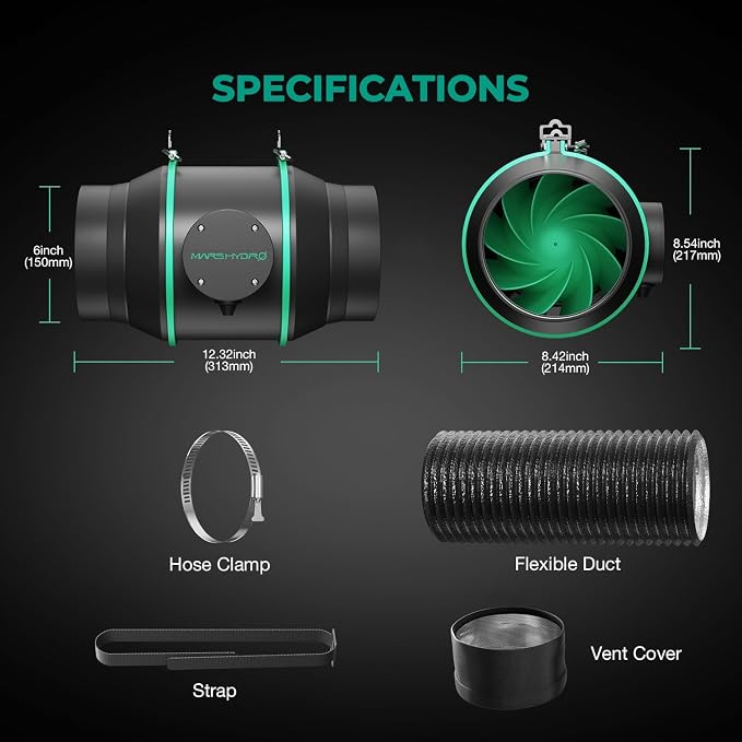 MARS HYDRO 6 Inch Inline Fan and Filter Kit, Duct Fan - Image 8