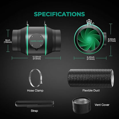 MARS HYDRO 6 Inch Inline Fan and Filter Kit, Duct Fan - Image 8