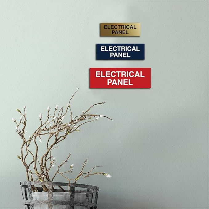 All Quality Basic Electrical Panel Sign - Fire Regulation Safety Compliance Sign - Black/Gold - Large (10 Pack)
