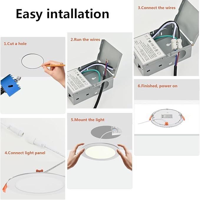 MKUJOO 72 Pack 6 Inch Ultra-Thin LED Recessed Ceiling Light with Junction Box,panel light,Daylight, 13W,2700K/3000K/3500K/4000K/5000K Selectable Dimmable Downlight ETL&FCC&CE and Energy Star Certified
