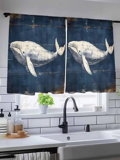 Sheer Curtains 45 Inch Length, Ocean Vintage Whale Semi Sheer Curtains Light - Image 5