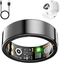 Smart Health Ring for Women Men, Fitness Tracker Ring with Heart Rate, Blood Oxygen, Sleep Tracker, Step Tracker, No Subscription Fee, IP68 Waterproof Smart Ring for iPhone & Android (Black, 9#)