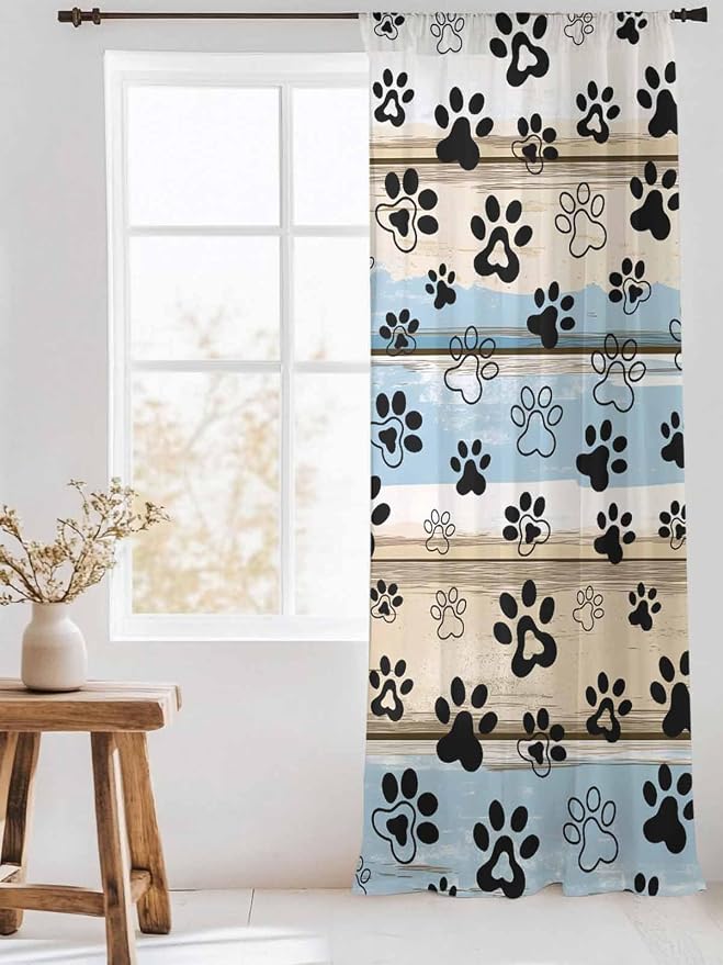 Sheer Curtains 84 Inches Long, Vintage Farmhouse Rustic Wooden Grain Privacy - Image 3