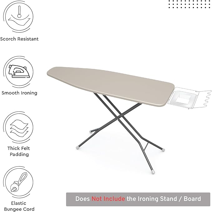 Encasa XO Ironing Board Cover and Pad 42"x14" - 4mm Felt Medium Iron Board Cover with Padding - Heat Resistant, Stain-Safe Dye, Non Slip Elastic Bungee Cord Tightening Iron Table Cover Beige