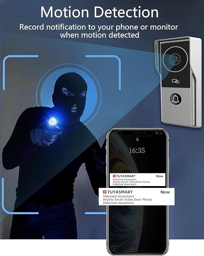 ANJIELO SMART Wired Video Intercom System, Video Doorbell Door Phone System,WiFi 1080P HD Monitor, Night Vision,Dual-Way Intercom for Villa House Office Apartment (1 Bell +3 Monitor)