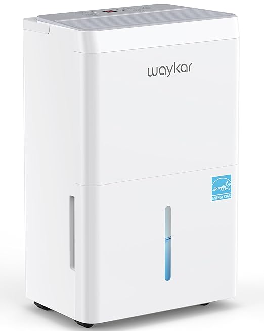 Waykar 150 Pint Energy Star Dehumidifier for Large Rooms up to 7,000 Sq. Ft. for Home, Basement, Commercial, Industrial, with Drain Hose & Tank, Auto Defrost, Ultra Quiet, Smart Auto Comfort Mode