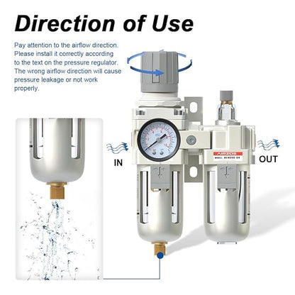 AIRZOE 1/2" NPT Compressed Air Filter Regulator Lubricator Combo, Air - Image 4