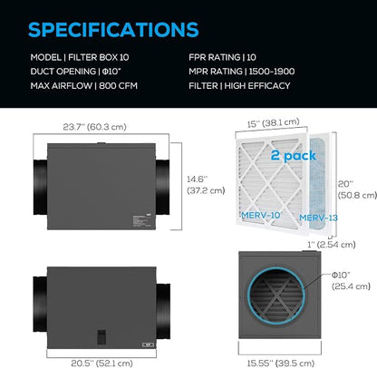 Filter Box 10 inches with Efficient Box Fan Filter, Duct Filters Box - Image 5