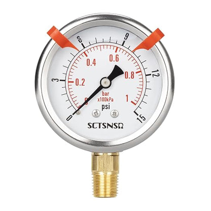 0 to 15 Psi Pressure Gauge, Glycerin Liquid Filled, 2.5 inch Dial, 1/4" NPT - Image 8