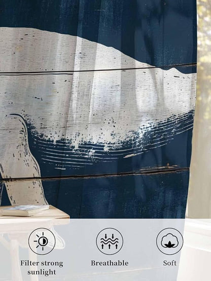 Sheer Curtains 72 Inches Long, Ocean Whale Blue Semi Sheer Curtains Light - Image 6