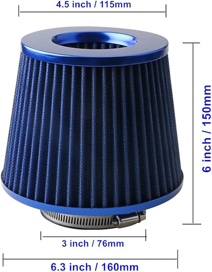 Cone Air Filter 3 Inch Inlet, Clamp-on 76mm/3" Cold Air Intake Filter, Washable - Image 2