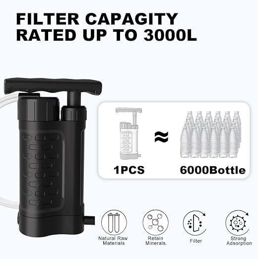 Portable Water Filter Pump, 0.01 Micron Manual Survival Water Purifier - Image 4